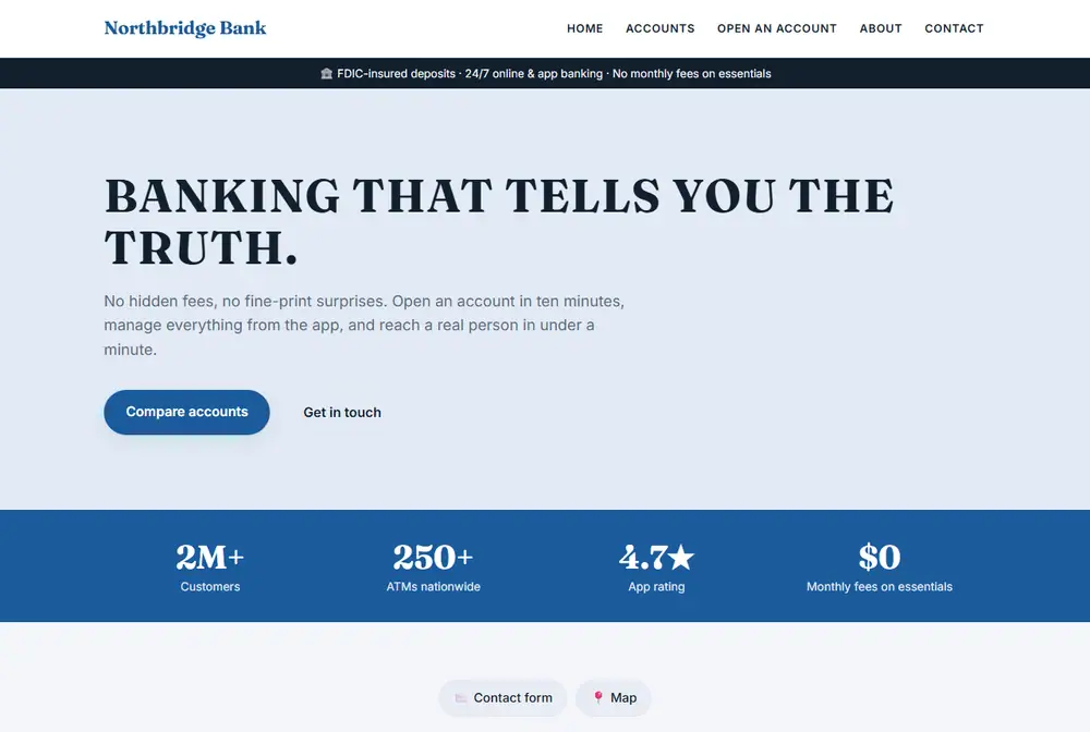 Bank website with an account and rate table