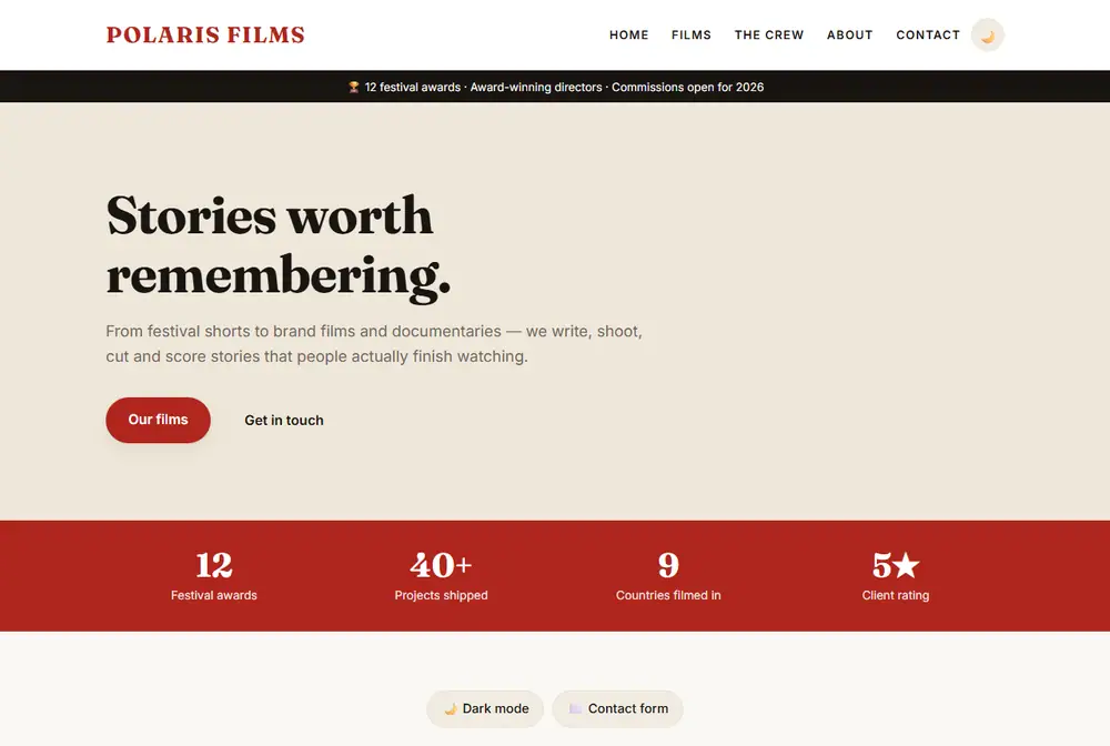 Film studio website with a poster grid