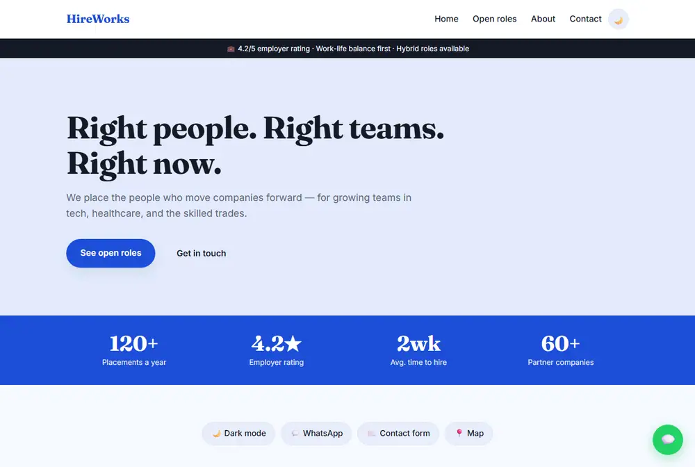 Recruitment website with open roles