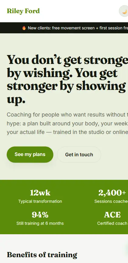 The fitness template on a phone screen
