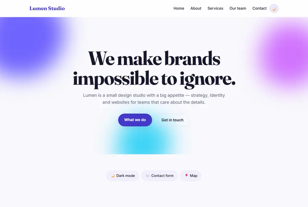 Modern studio website with oversized typography